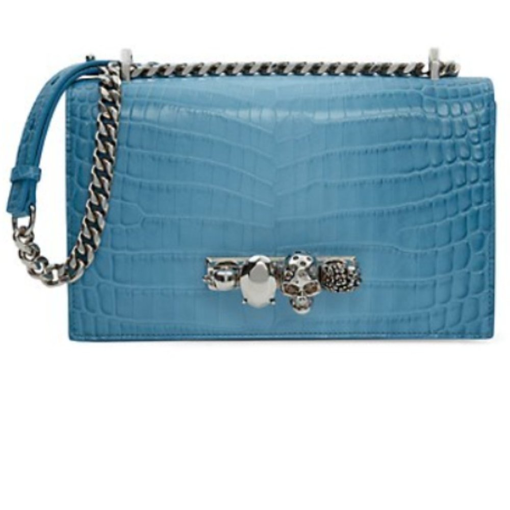 Alexander McQueen MEDIUM Croc-Embossed Leather Satchel Siel